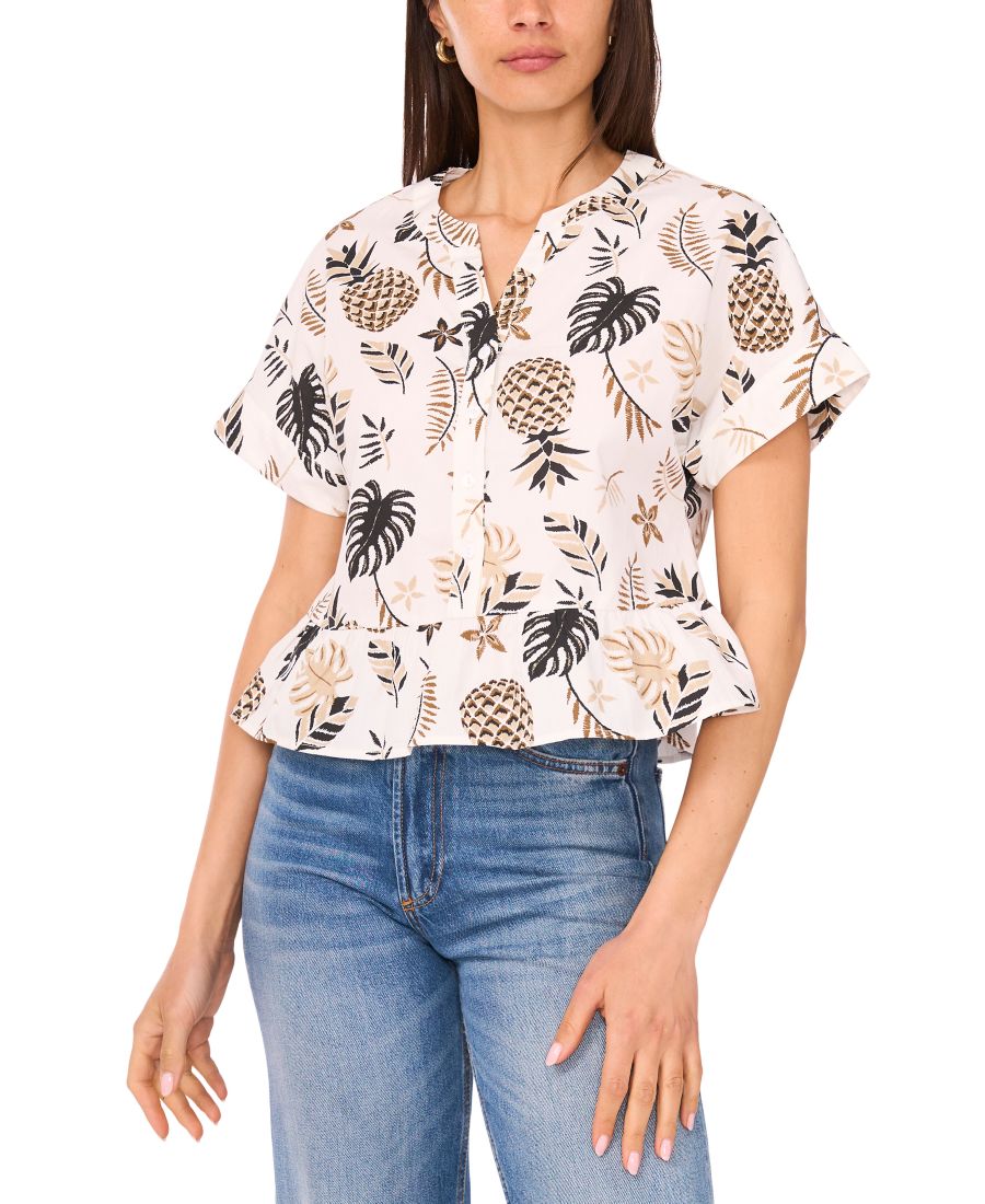 

Женская хлопковая рубашка с баской и принтом Sam & Jess, Sesame