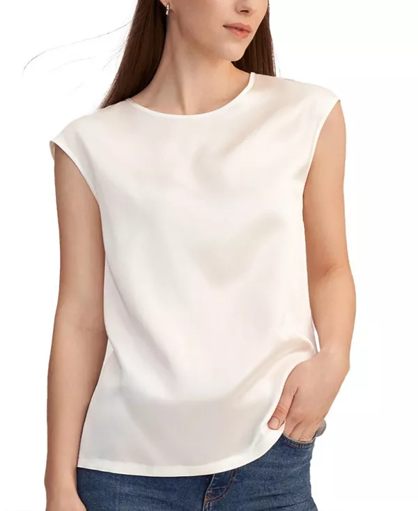 

Простая шелковая футболка с короткими рукавами Lilysilk, бежевый