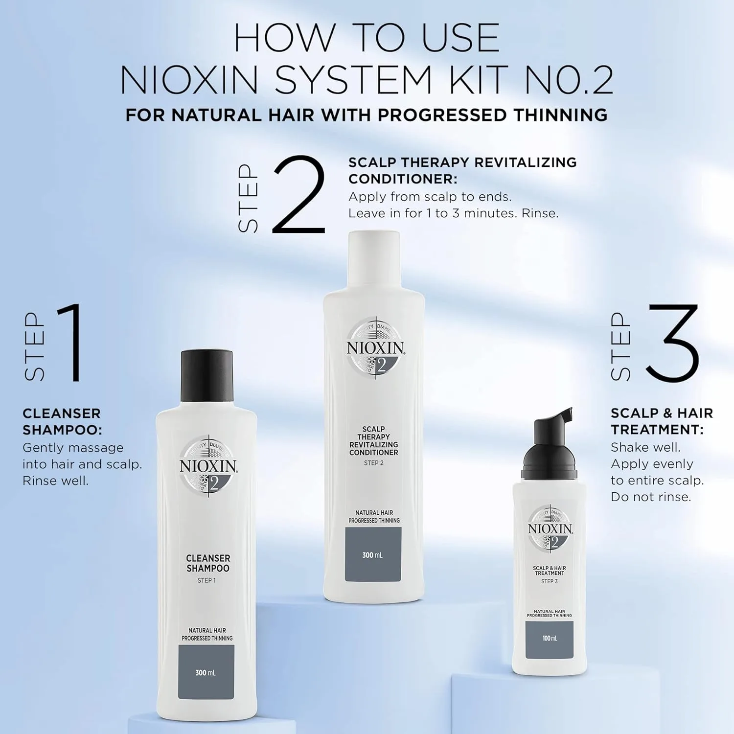 Nioxin Scalp + Hair Thickening System 2 Kit для натуральных волос с прогрессирующим истончением: очищение, кондиционирование и уход, повышение плотности с ниацинамидом и биотином — фото 3