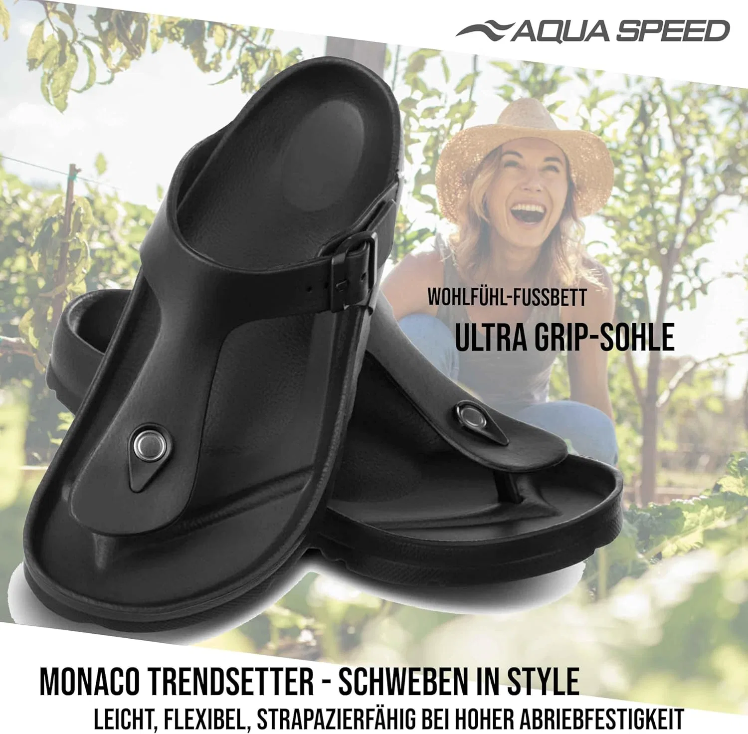 Сандалии для ванной Aqua Speed ​​Monaco с разделителем для пальцев ног из ЭВА для мужчин и женщин. Двойная плотность комфорта в сочетании со стилем, Black — фото 2