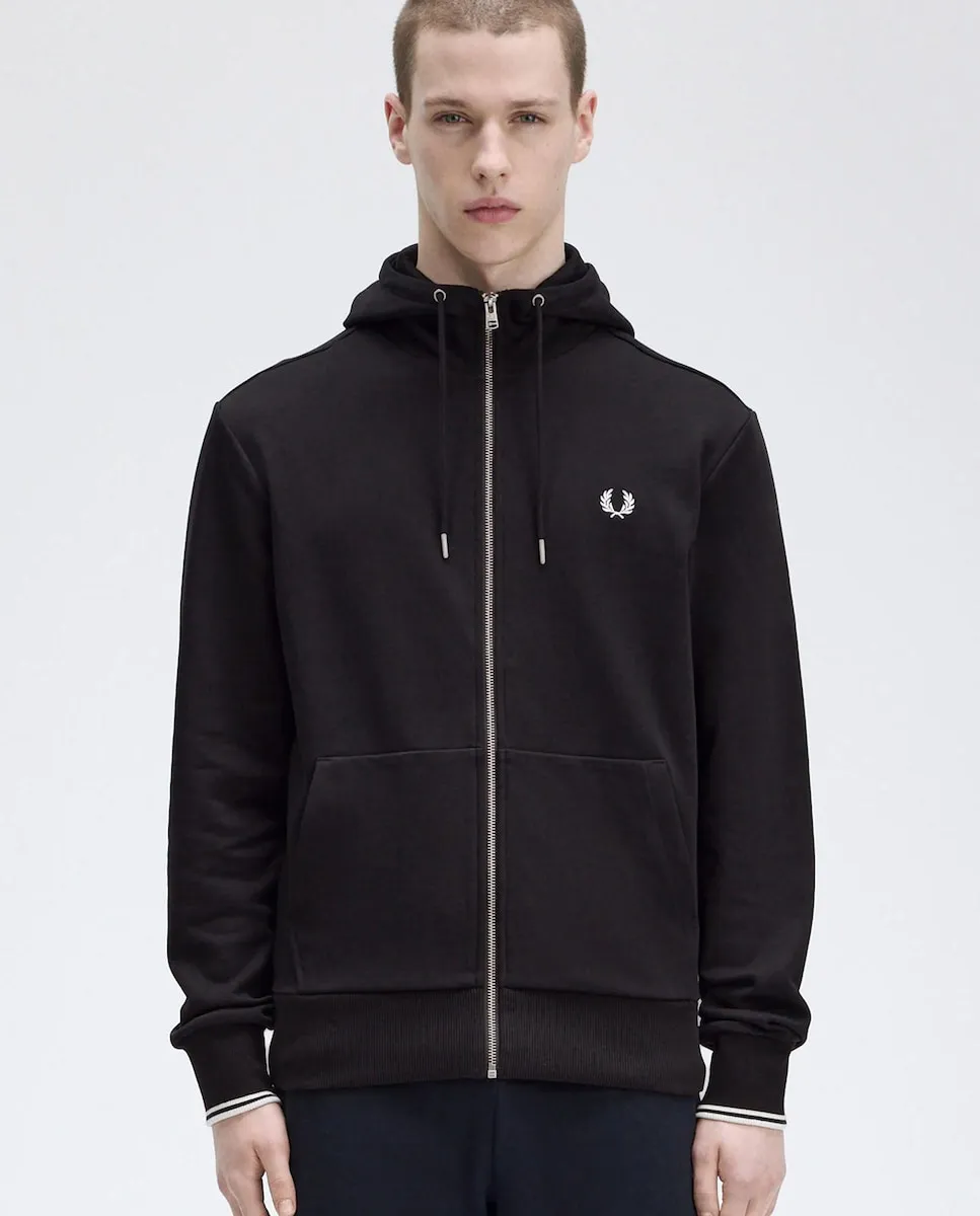 

Мужская толстовка с капюшоном и полной застежкой-молнией Fred Perry, черный/белый