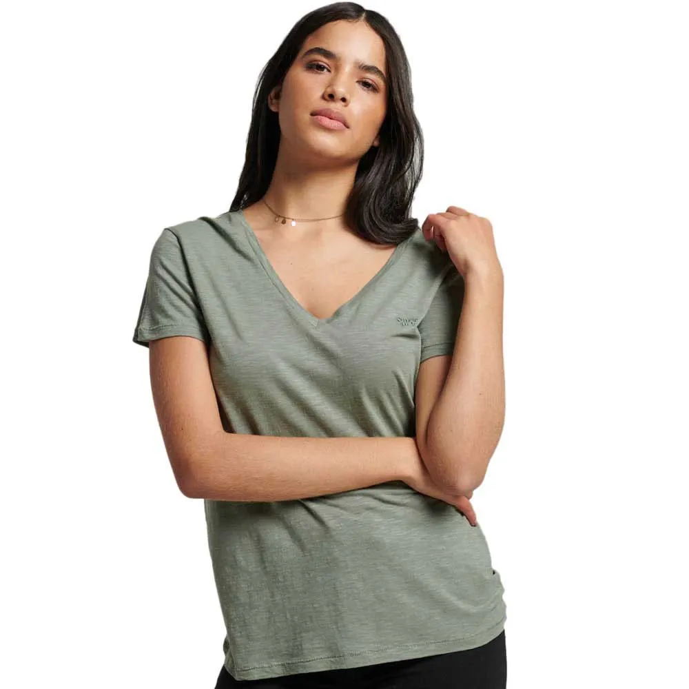 

Футболка Superdry Studios Slub Embroidered short sleeve v neck, розовый