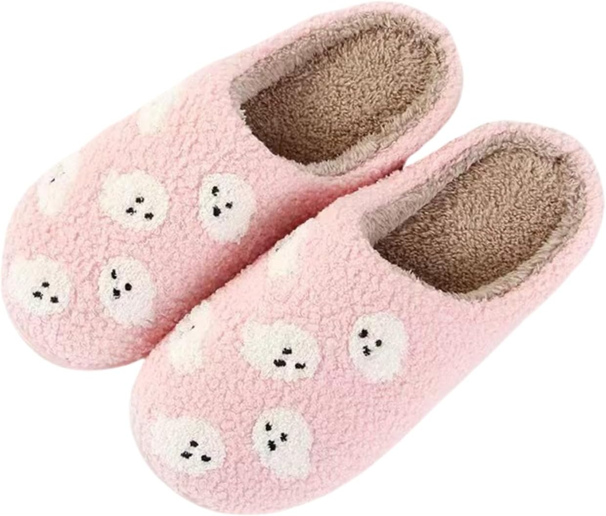 

HFBAOEGU Хэллоуинские тапочки для женщин и мужчин, эластичные, удобные, ретро, с эффектом памяти, пушистые, мягкие, для спальни, плюшевые, теплые, с противоскользящей подошвой, зимние, с шерстяной подкладкой, для улицы и дома, розовый