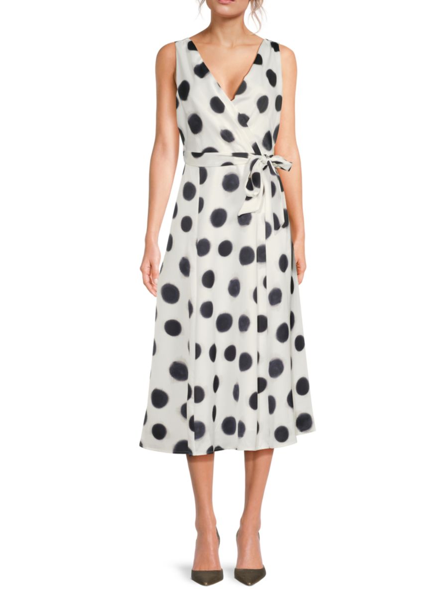 

Платье-миди с запахом в горошек Halston, цвет Marine Multi