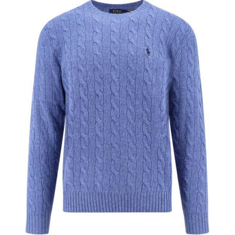 Вязаный джемпер с вышивкой «пони» и косами Polo Ralph Lauren, синий — фото 3