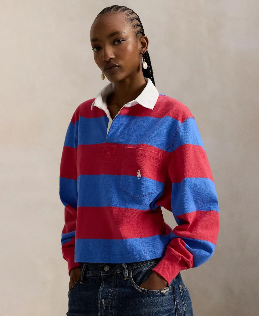Женская регбийная рубашка в широкую полоску Polo Ralph Lauren, красный/синий