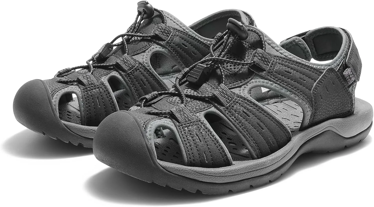 Мужские сандалии DREAM PAIRS с поддержкой: спортивные, для улицы, из быстросохнущей сетки, с закрытым носком, легкие, удобные водные туфли, черный/темно-серый — фото 3