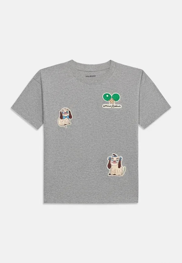 Футболка Minibabies patches tee print t-shirt Mini Rodini, серый меланж