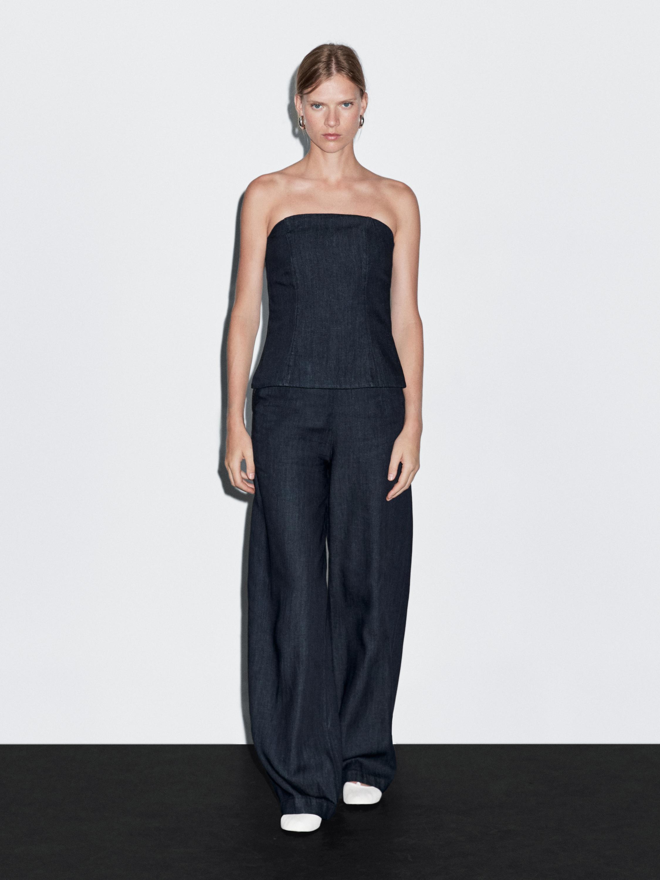 

Джинсовый топ без бретелек Massimo Dutti, темно-синий