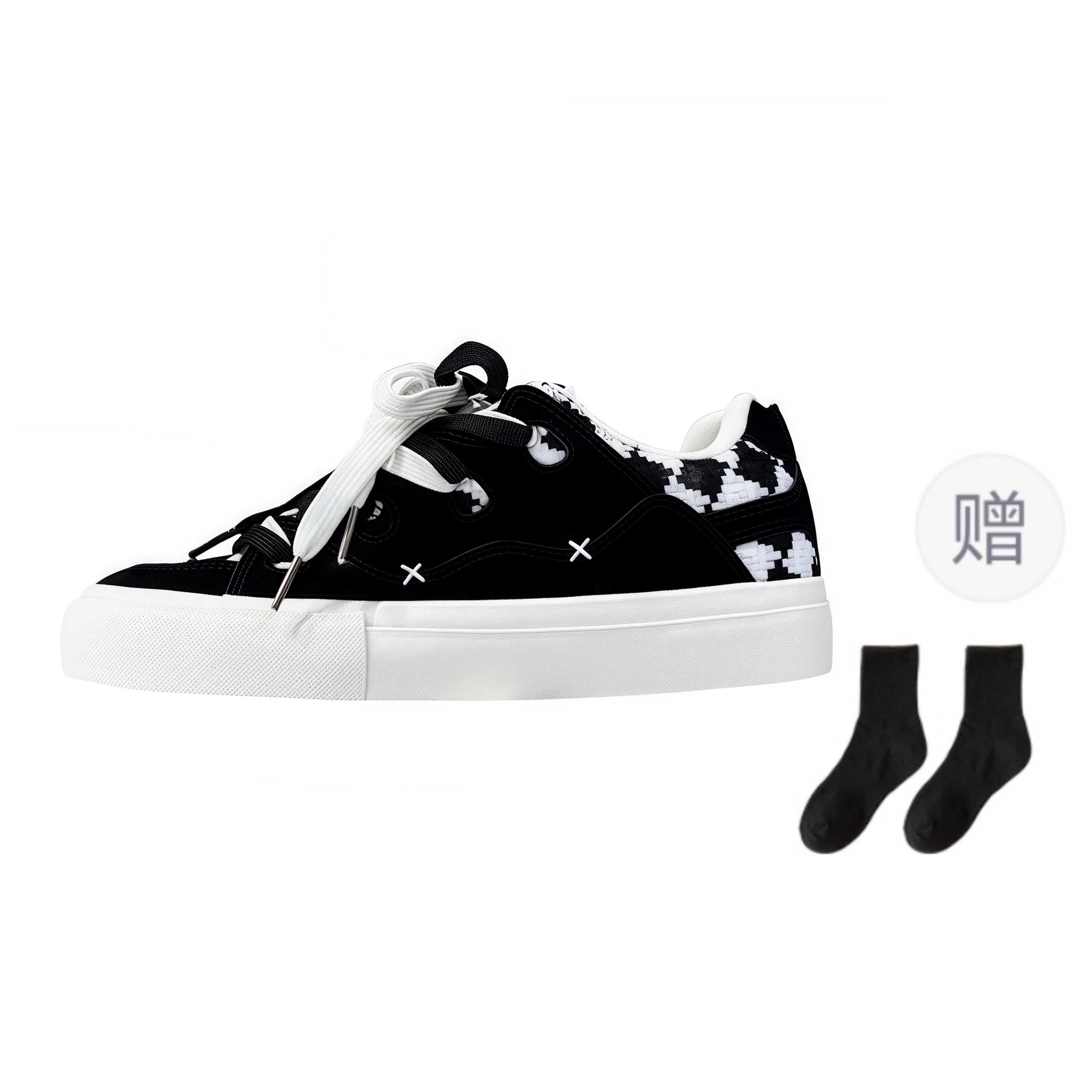 

Нескользящие низкие кроссовки для мужчин Fawn Miri, Black White-Comes With Socks