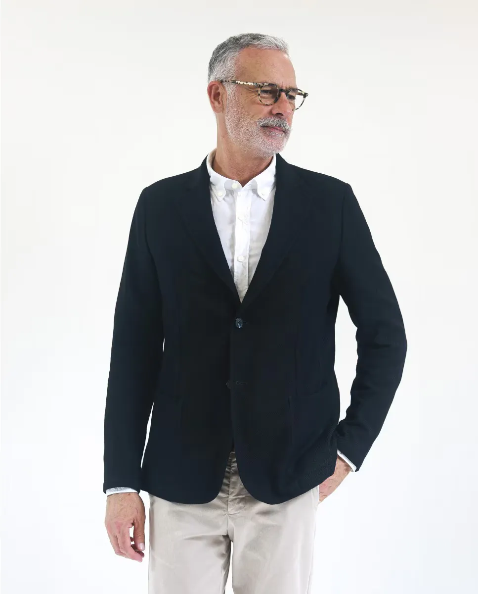 

Мужской повседневный мягкий приталенный пиджак с узором «в ёлочку» тёмно-синего цвета Wickett Jones, темно-синий