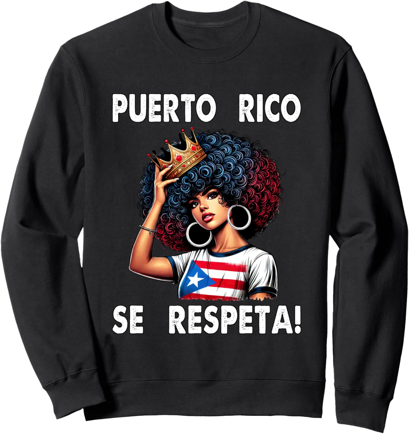 

Толстовка с флагом Puerto Rico Se Respeta Afro Boricua Queen Crown PR Puerto Rico Se Respeta Collection, More Here, черный