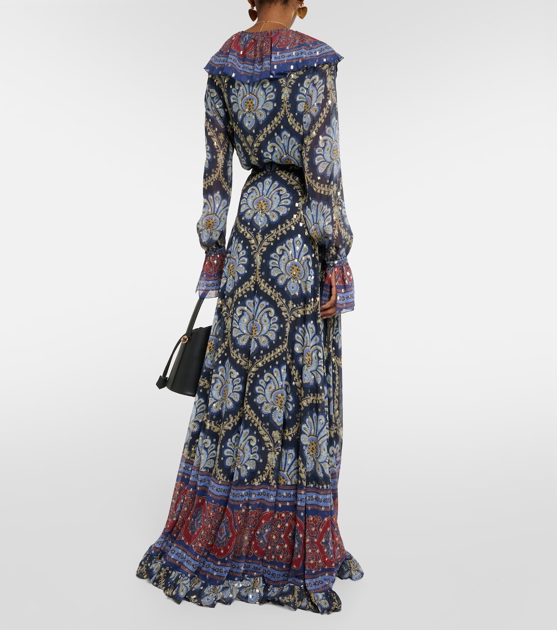 Юбка макси из шелкового жаккарда с узором пейсли Etro, синий — фото 3