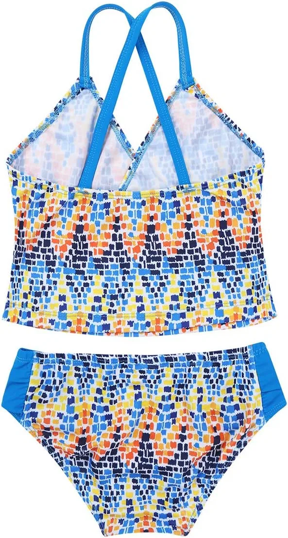 Детский купальник YiZYiF Big Girl's Youth Tie-Dye Tankini Halter 2 Piece Bathi Suit, Colorful Aqua — фото 4