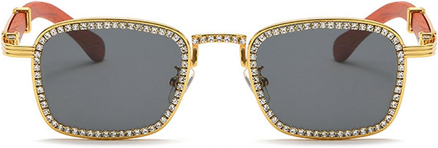 

Винтажные квадратные солнцезащитные очки в стиле панк с деревянными ножками и бриллиантами для мужчин, модные очки в стиле хип-хоп из сплава для женщин, с стразами для вечеринок mincl, Gold&black