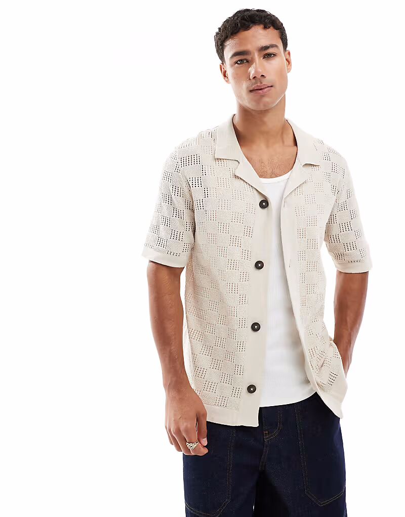 

Клетчатая вязаная крючком рубашка & SONS бежевого цвета Only & Sons