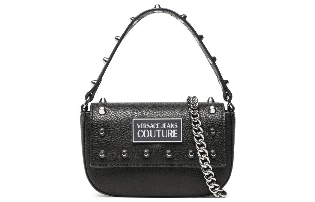 

VERSACE JEANS COUTURE Личи зерновая кожа цепочка наплечная сумка кроссбоди женская черная