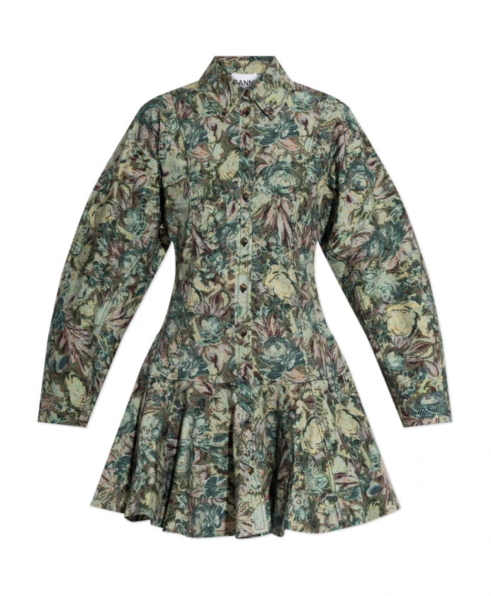 

Платье-Рубашка с цветочным узором в виде гобелена Ganni, зеленый