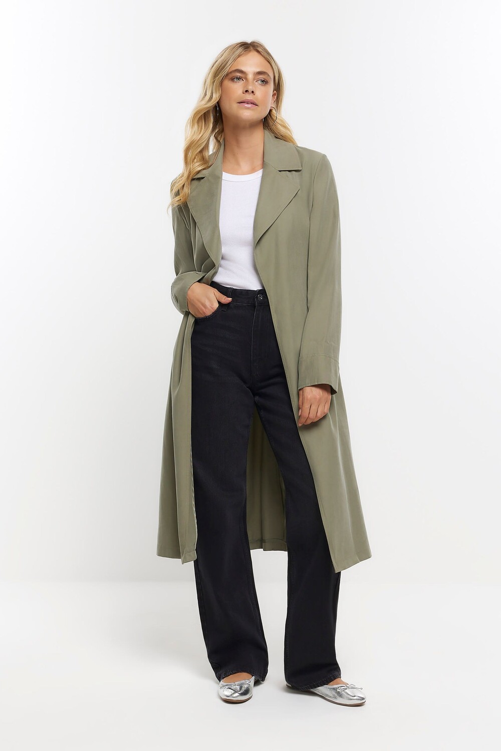 

Тренч с поясом River Island, зеленый
