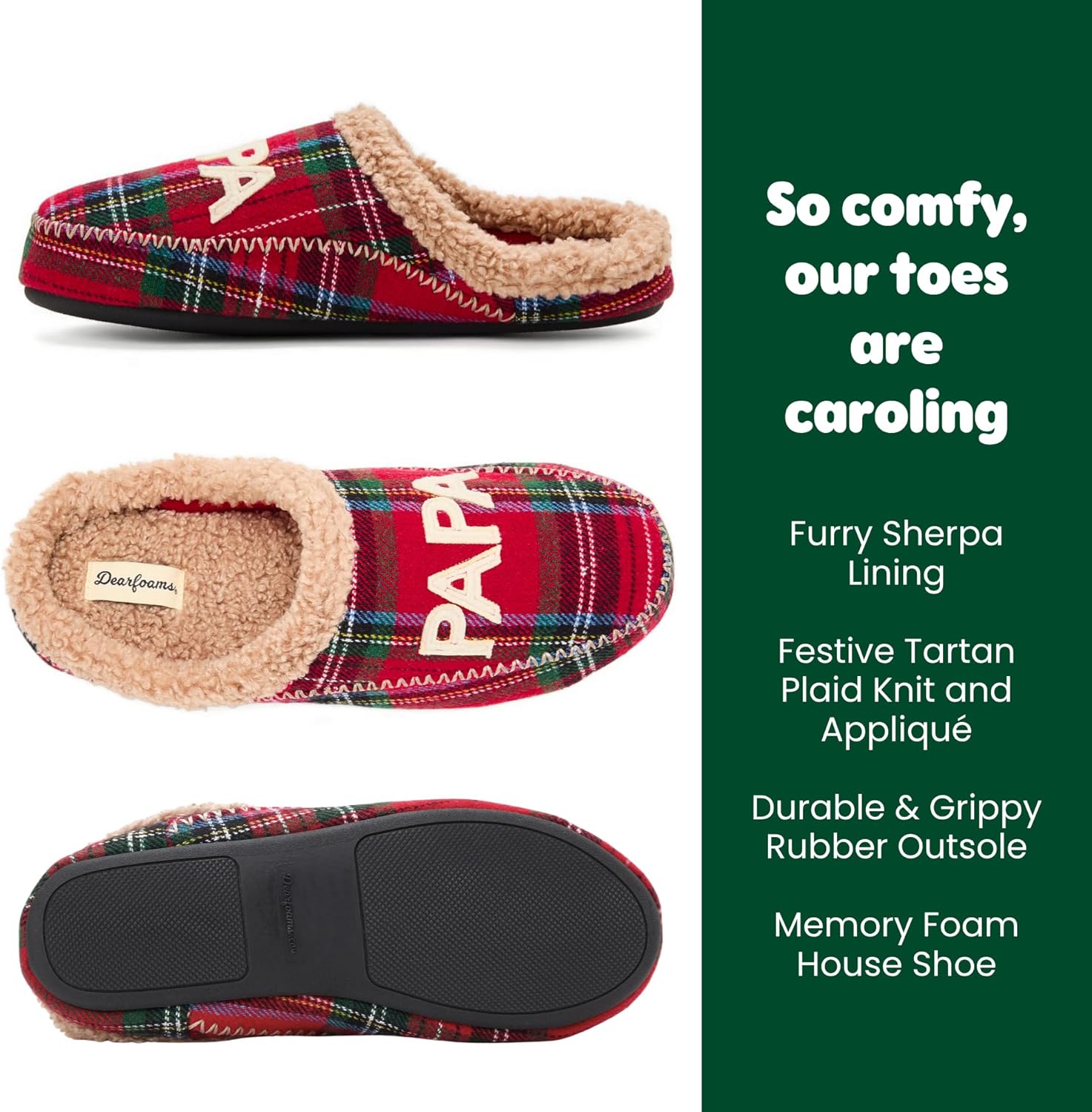 Мужские тапочки Dearfoams Matching Family Holiday Papa Bear с вышивкой, отделка шерпой, модель Moc Toe, красный — фото 3