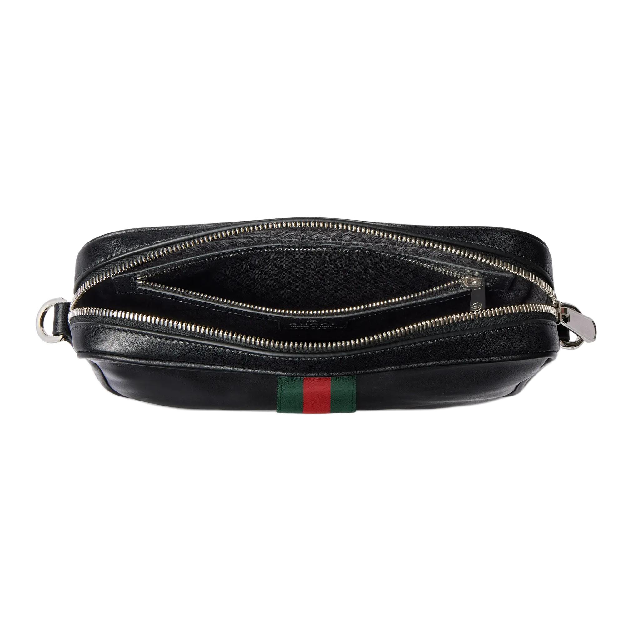 GUCCI Кроссбоди WebTrademark из мягкой кожи, маленький, унисекс, черный — фото 4