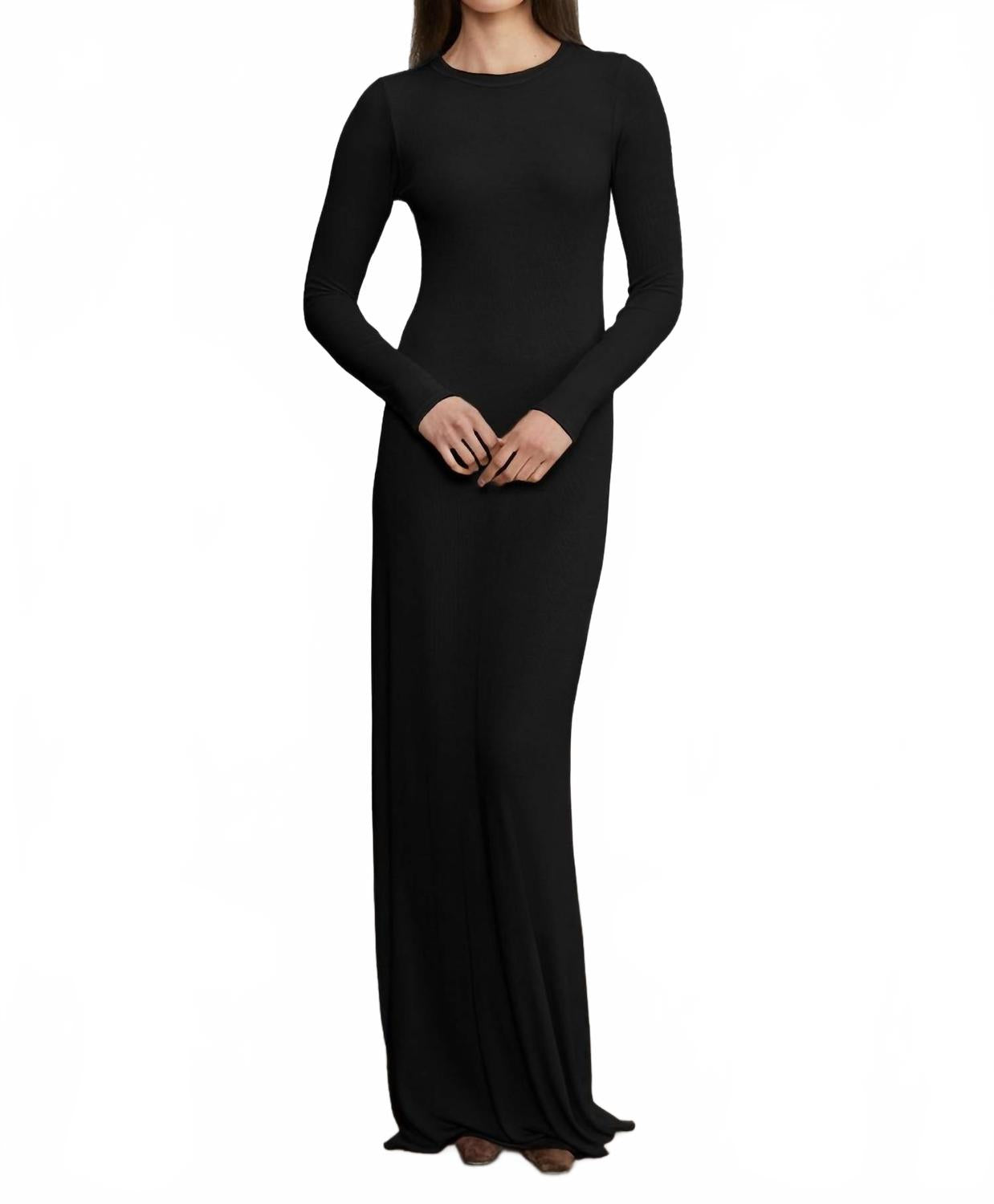 

Платье из шелкового рубчика с длинными рукавами и круглым вырезом, струящееся, черного цвета Enza Costa, черный