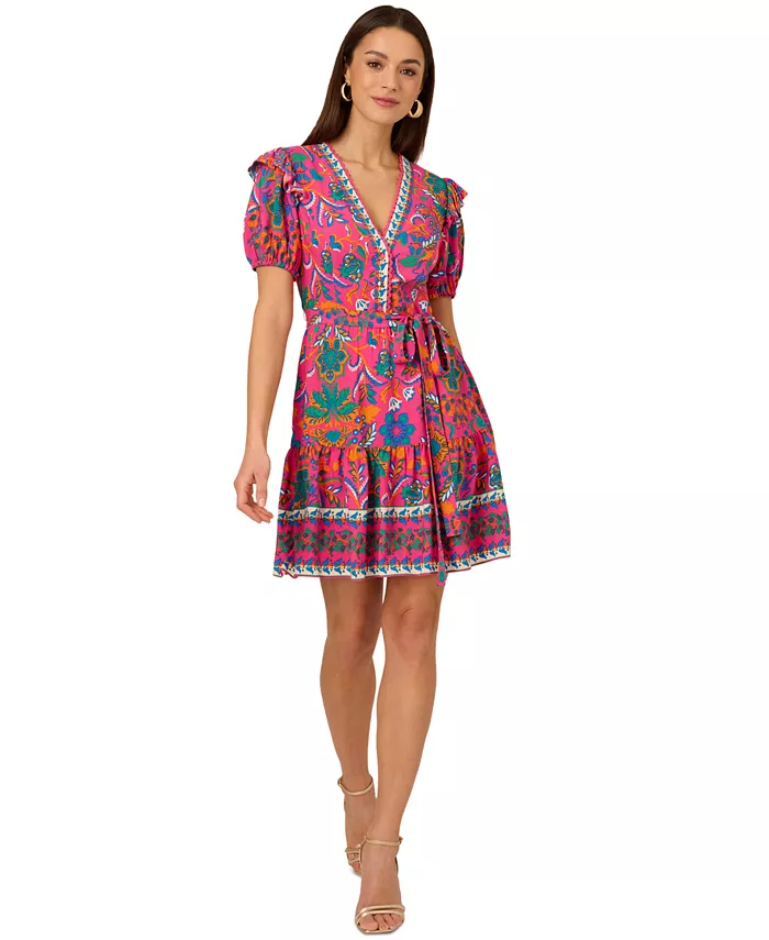 

Женское мини-платье с принтом и пышными рукавами от Adrianna Papell, розовый