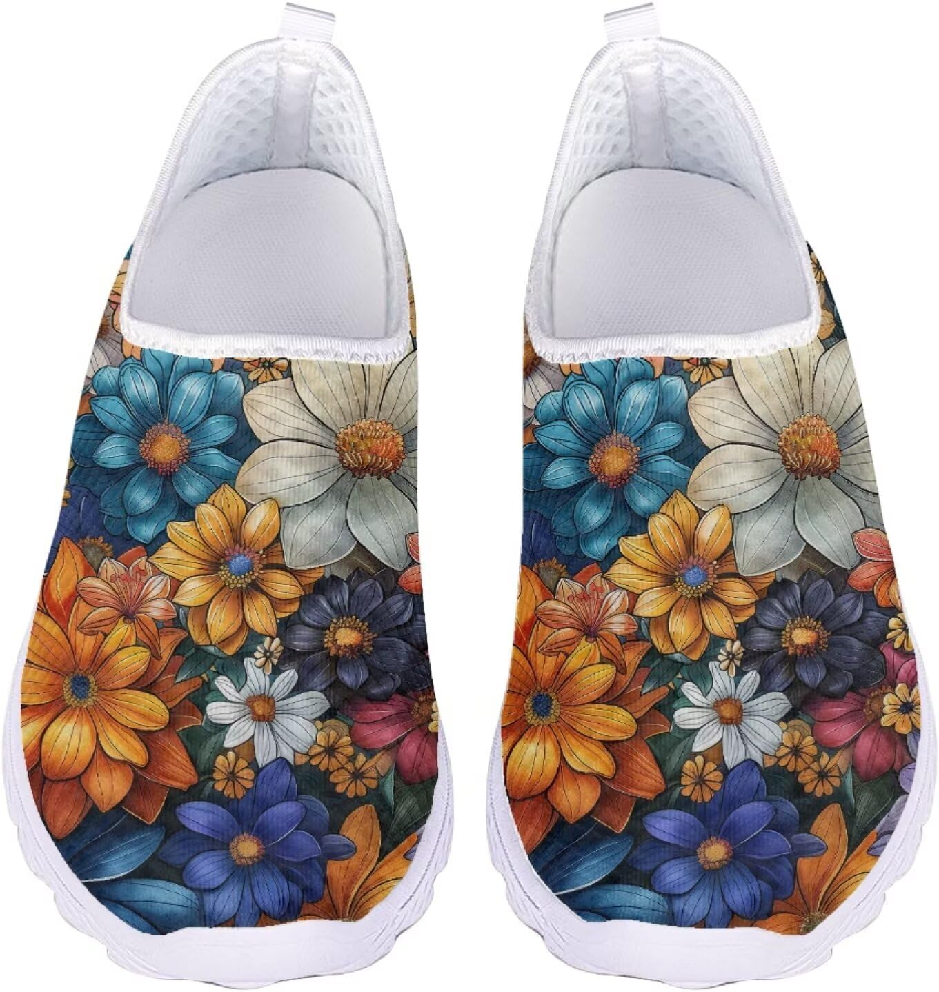 

Кроссовки Jeiento Comfort Slip On для женщин и мужчин с сеткой, дышащие теннисные кроссовки для спорта и бега, повседневные лоферы с бабочкой, Bright Blossom Flowers