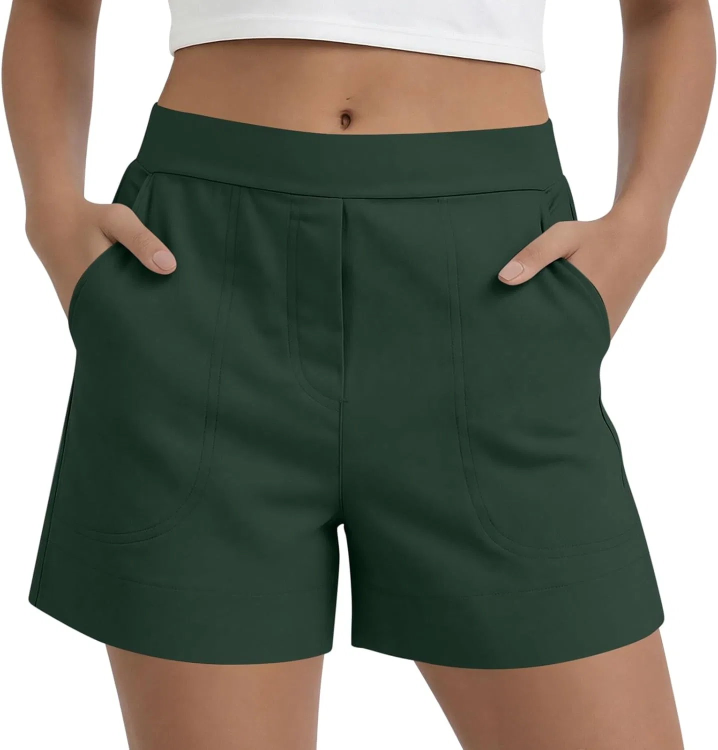 Шорты для женщин с карманами, Polyester, Green