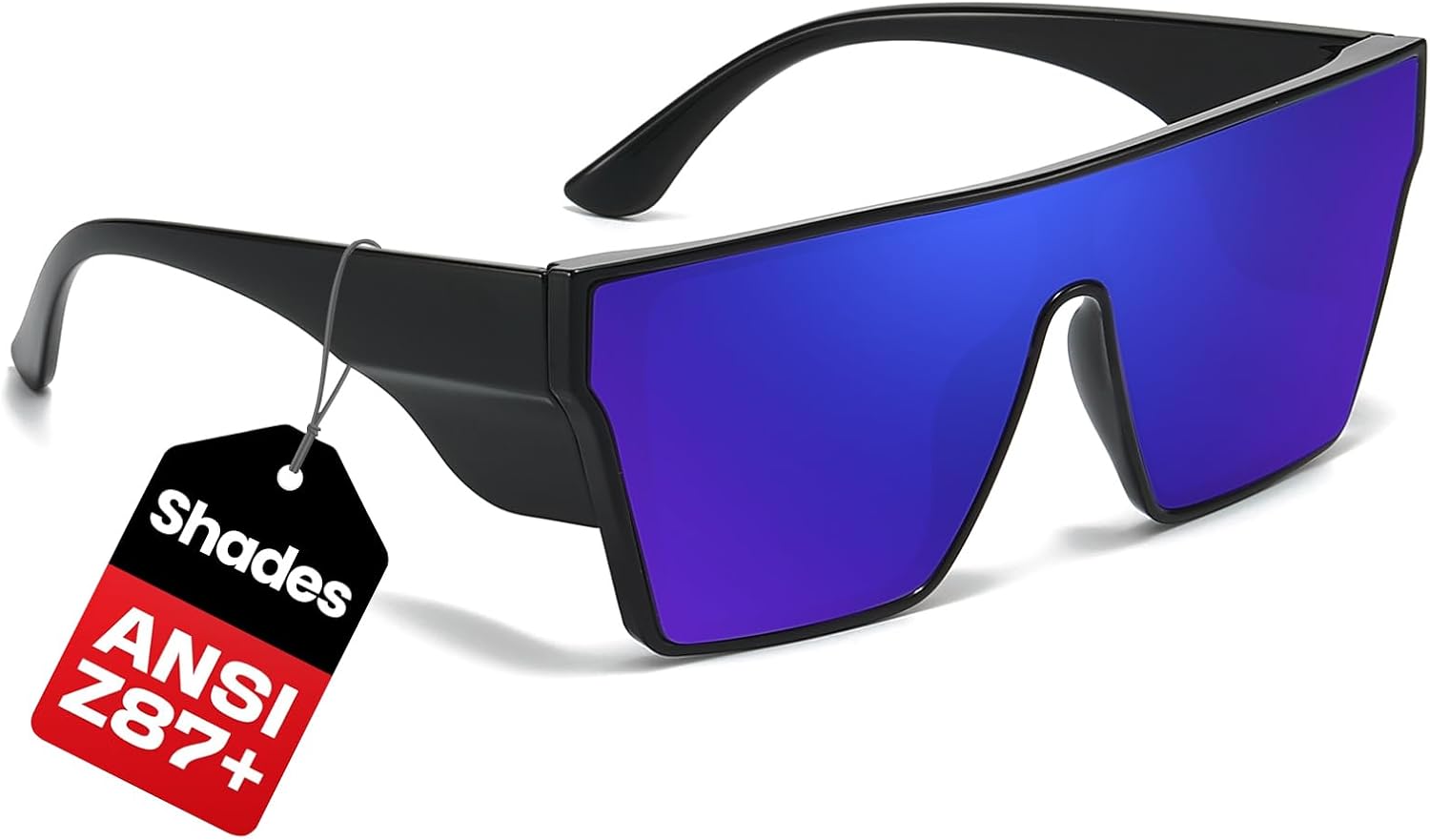 

Солнцезащитные очки SODQW Ansi Z87 больших размеров для мужчин, поляризованные, квадратной формы, защита от УФ-излучения UV400, облегающие, увеличенного размера, A04- Black/Blue（non-polarized）