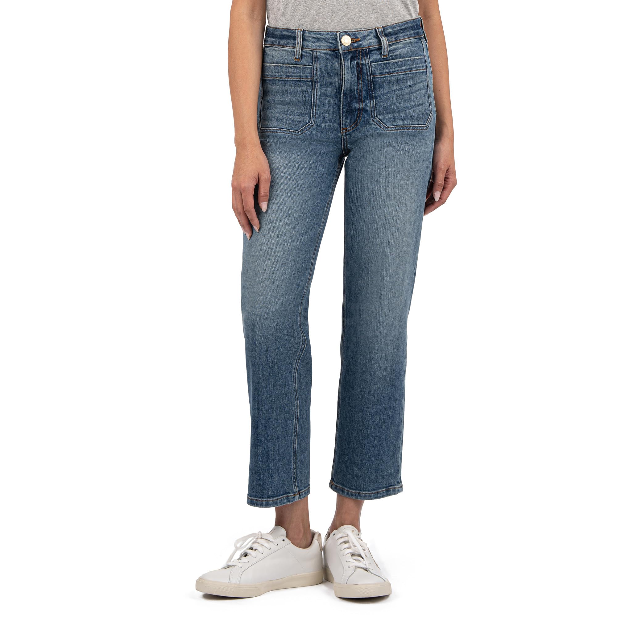 

Джинсы KUT from the Kloth Elizabeth High Rise Straight Leg Front Inset Pockets, цвет Clarity with Medium Base Wash