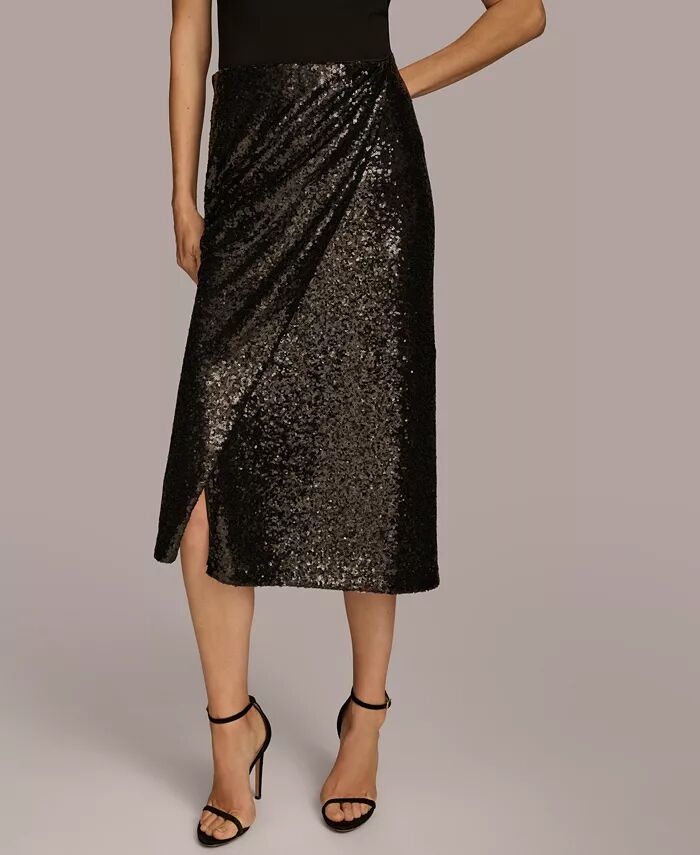 

Женская юбка миди с запахом и пайетками Donna Karan New York, черный