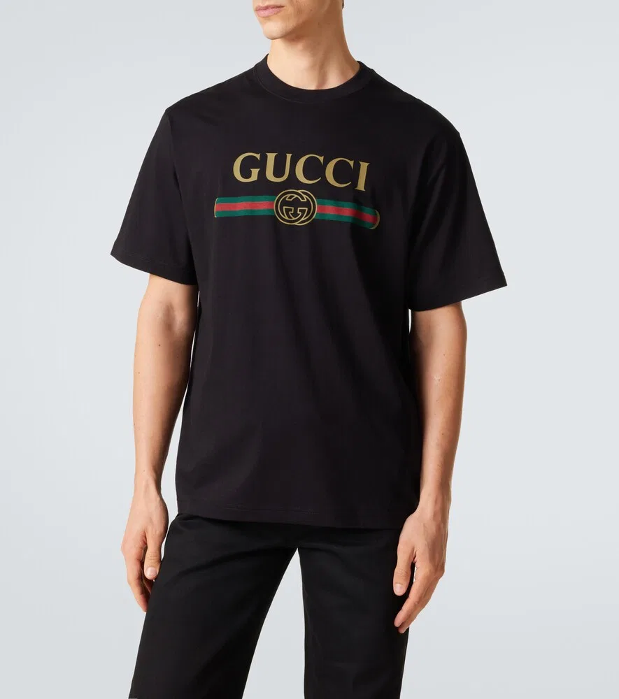 Футболка Gucci из хлопкового и шелкового трикотажа, черная — фото 3