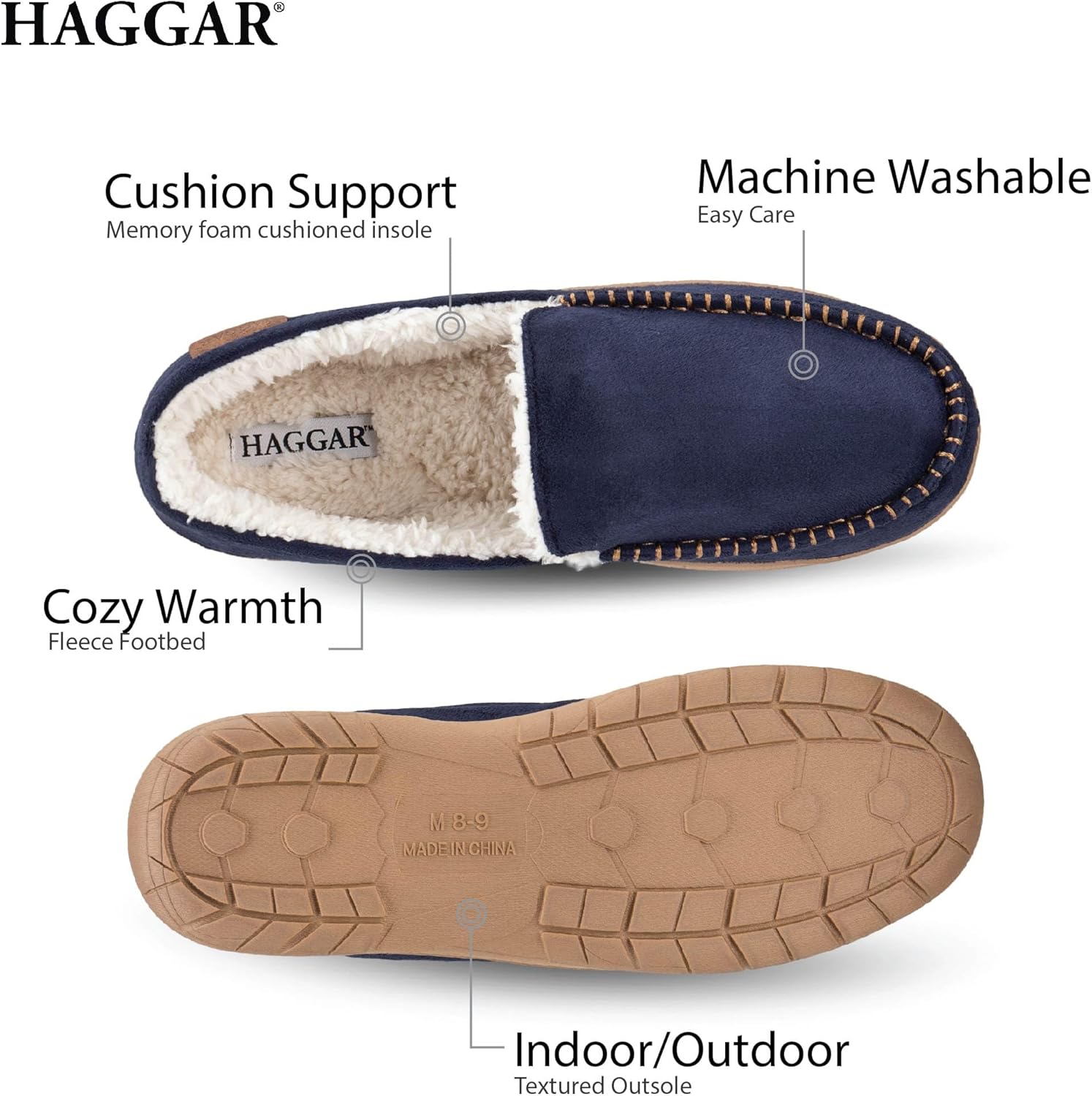 Мужские домашние тапочки Haggar Venetian Slipper для дома и улицы с комфортом из пены с эффектом памяти, Navy Stitch — фото 4