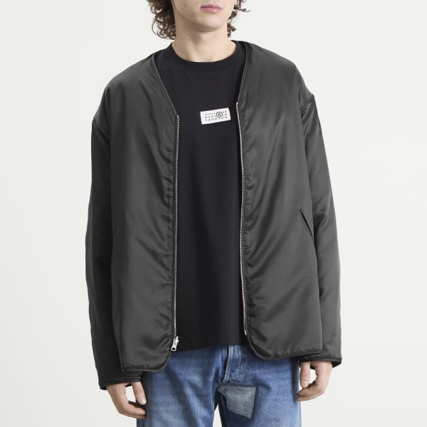 Легкая стеганая куртка без воротника Mm6 Maison Margiela, черный/черный — фото 4