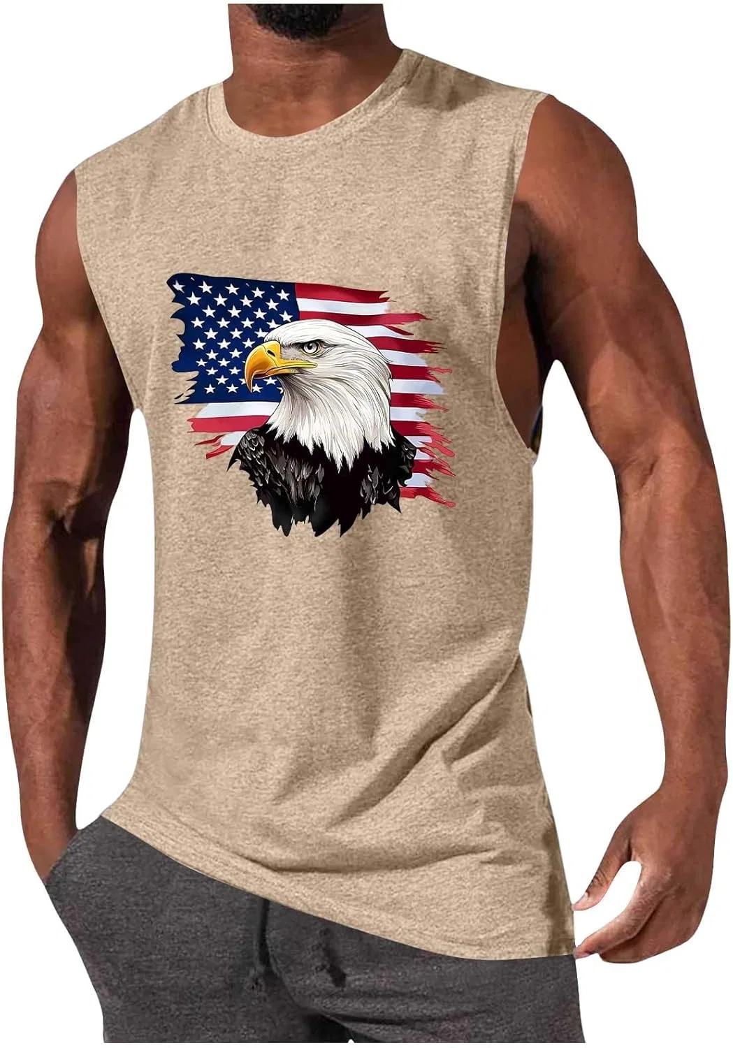 Майка мужская с флагом США, бренд Generic, цвет Khaki