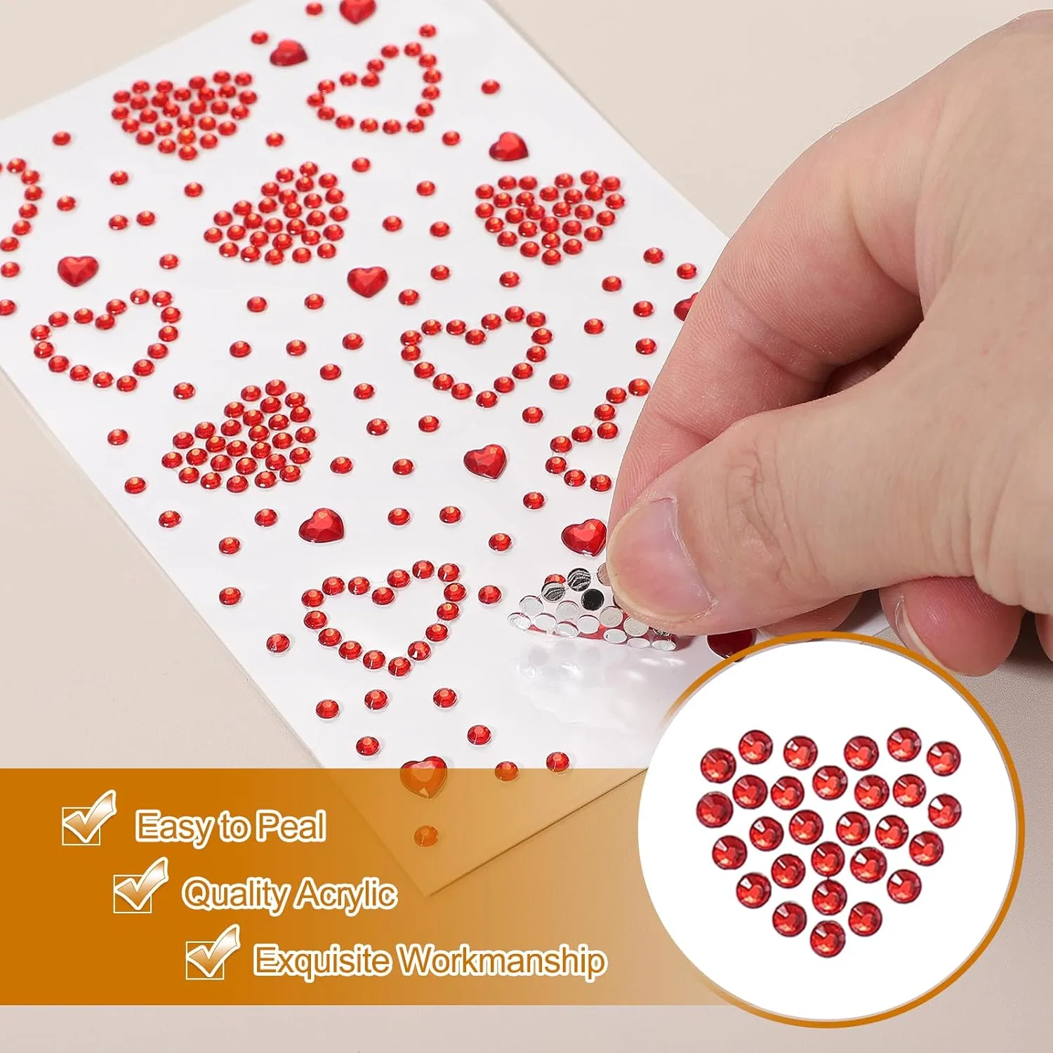 Стикеры для лица PATIKIL Heart Face Gem Stickers, розовый, 3 шт — фото 3