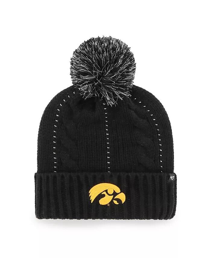 

Женская черная вязаная шапка с манжетами и помпоном '47 Iowa Hawkeyes Bauble '47 Brand, черный