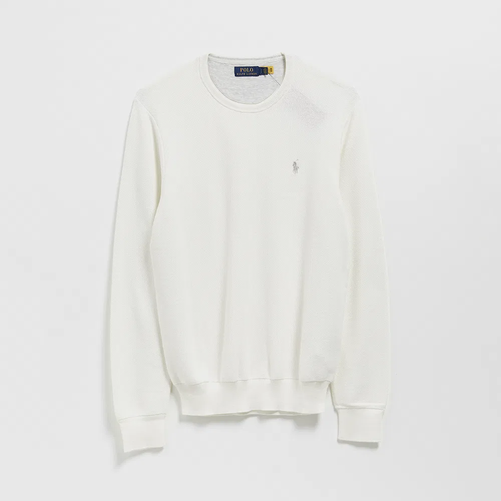 Мужской сетчатый вязаный свитшот Mesh Knit Cotton Crewneck, цвет айвори, от Polo Ralph Lauren