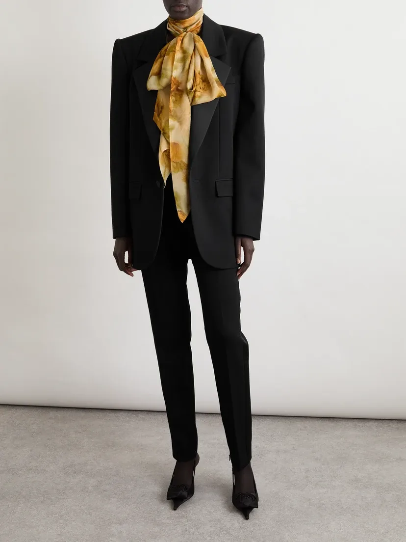 Блейзер из шерсти Grain de poudre и шелкового атласа SAINT LAURENT, черный — фото 2