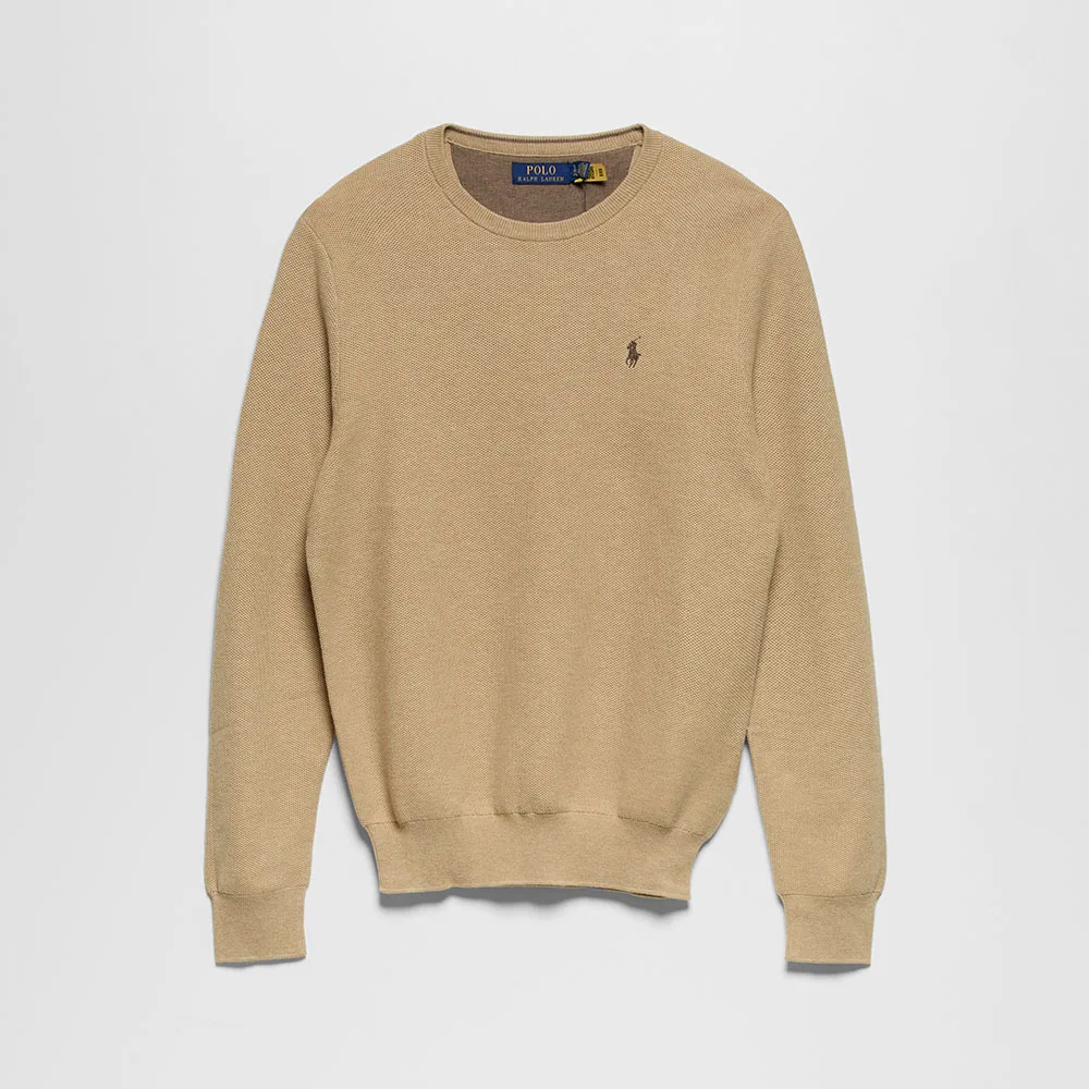 Мужской текстурный хлопковый свитер с круглым вырезом коричневый от Polo Ralph Lauren