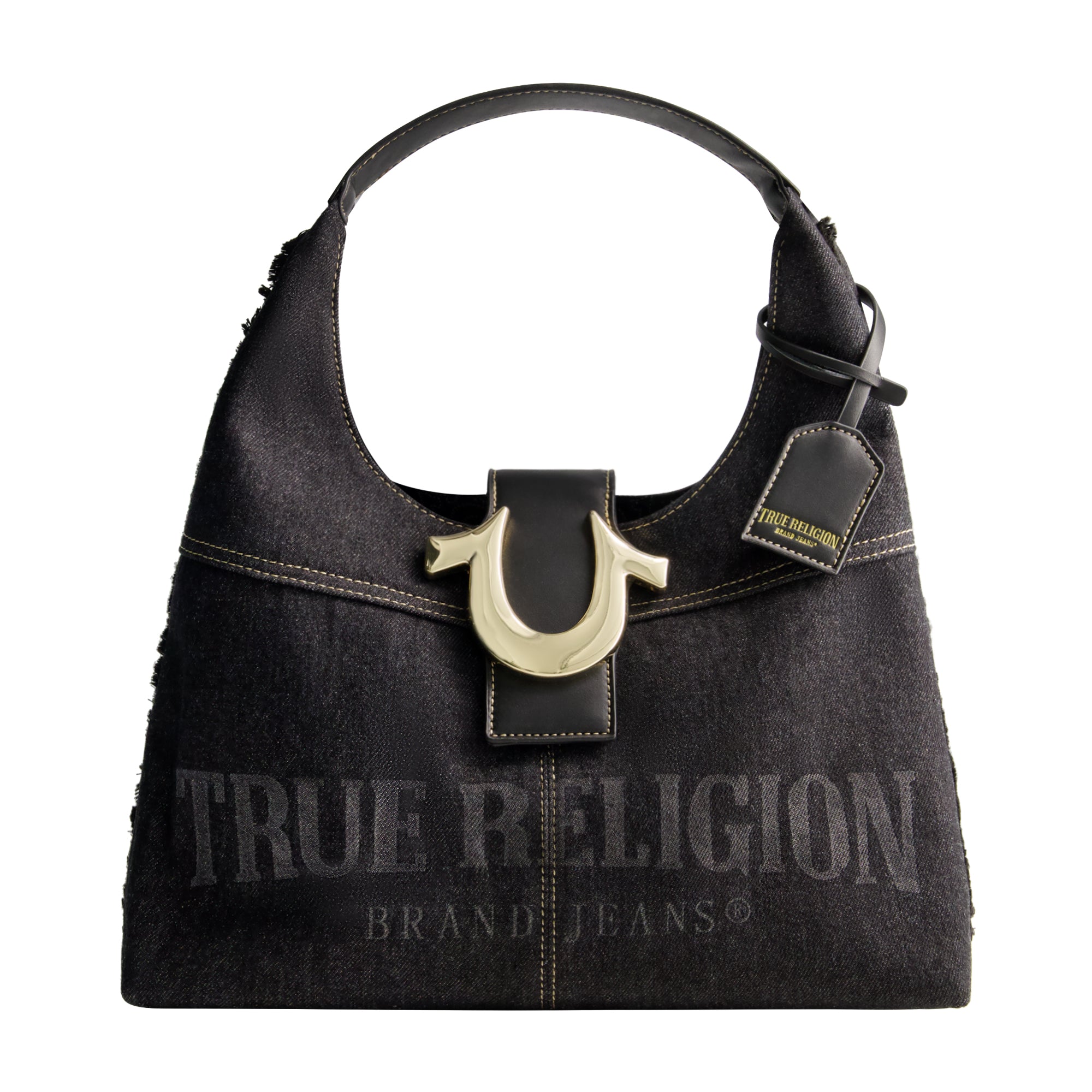 

Сумка-хобо True Religion из денима с потертостями, черный