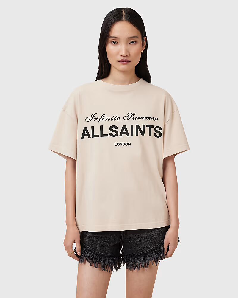 

Футболка Allsaints Avri в цвете «цементно-серый»