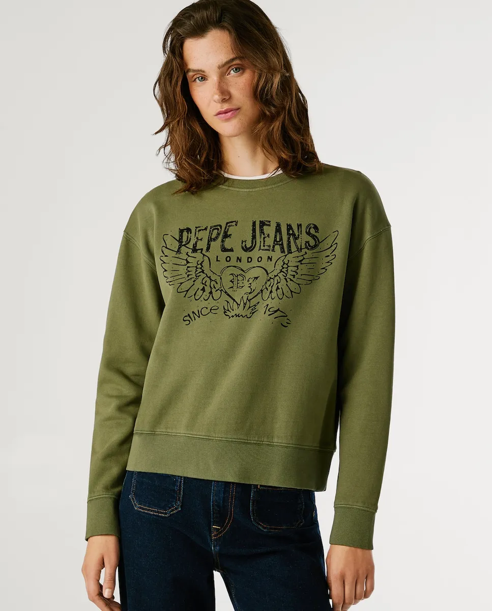 

Женская толстовка с круглым вырезом и крупным принтом логотипа Pepe Jeans, зеленый