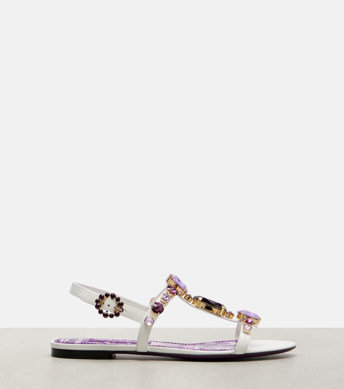 Украшенные кожаные сандалии-танга Dolce&Gabbana, Maiolica 3 Viola — фото 4