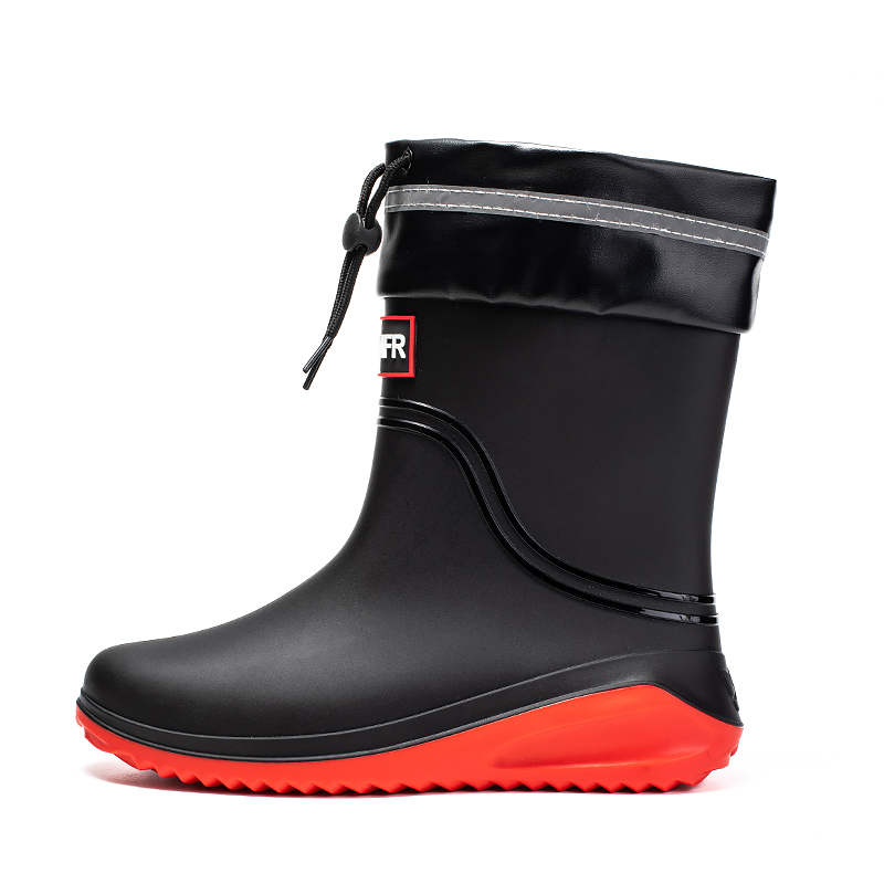 

LONGYING Водонепроницаемые, износостойкие, противоскользящие дождевые сапоги мужские - черный красный, цвет Black Red