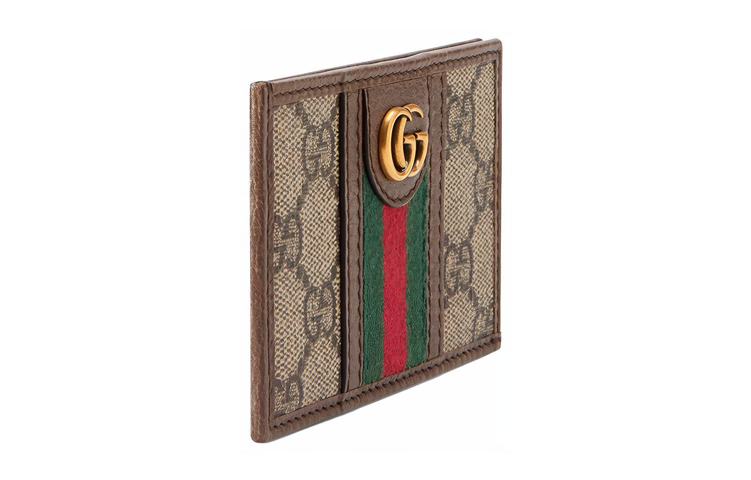 Ophidia Canvas With Leather Card Clip Card Holder Regular Unisex Ebony/Brown GUCCI — фото 2