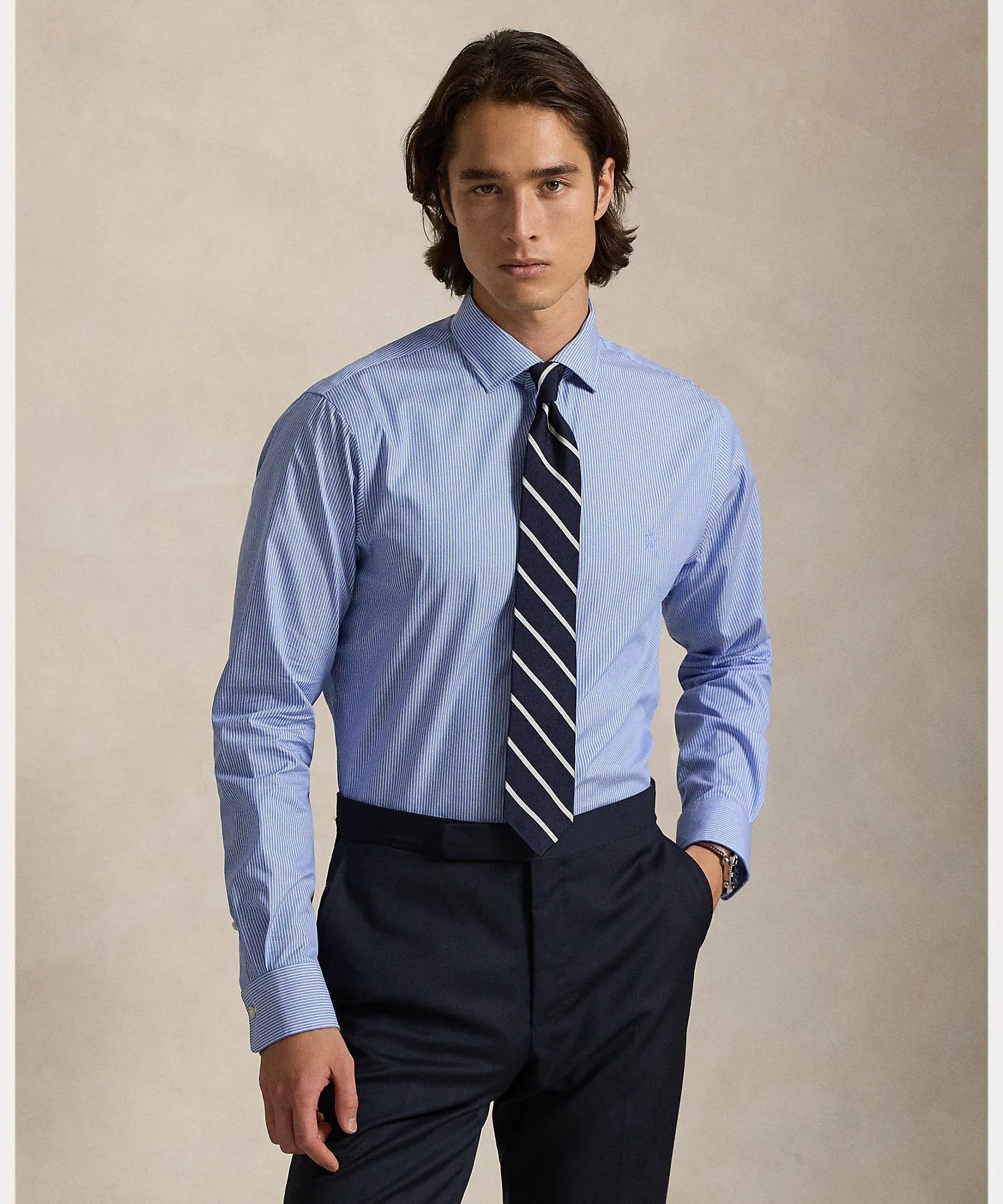 Рубашка из полосатого поплина, сшитая. Polo Ralph Lauren, 400 Blue