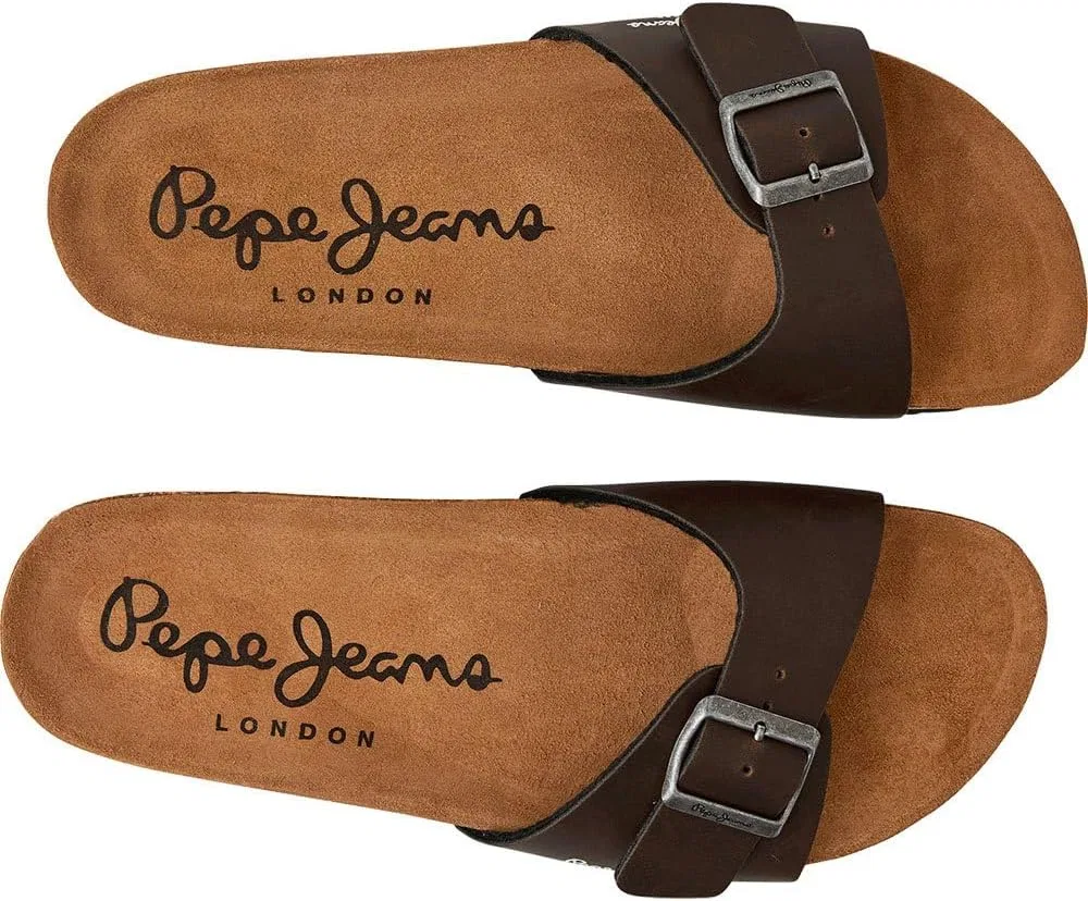 Сандалии Pepe Jeans Kansas PMS90107-878 на плоской подошве с ремешком и большой пряжкой, цвет Bio M, коричневые, модель Kansas, артикул: PMS90107-878 — фото 4