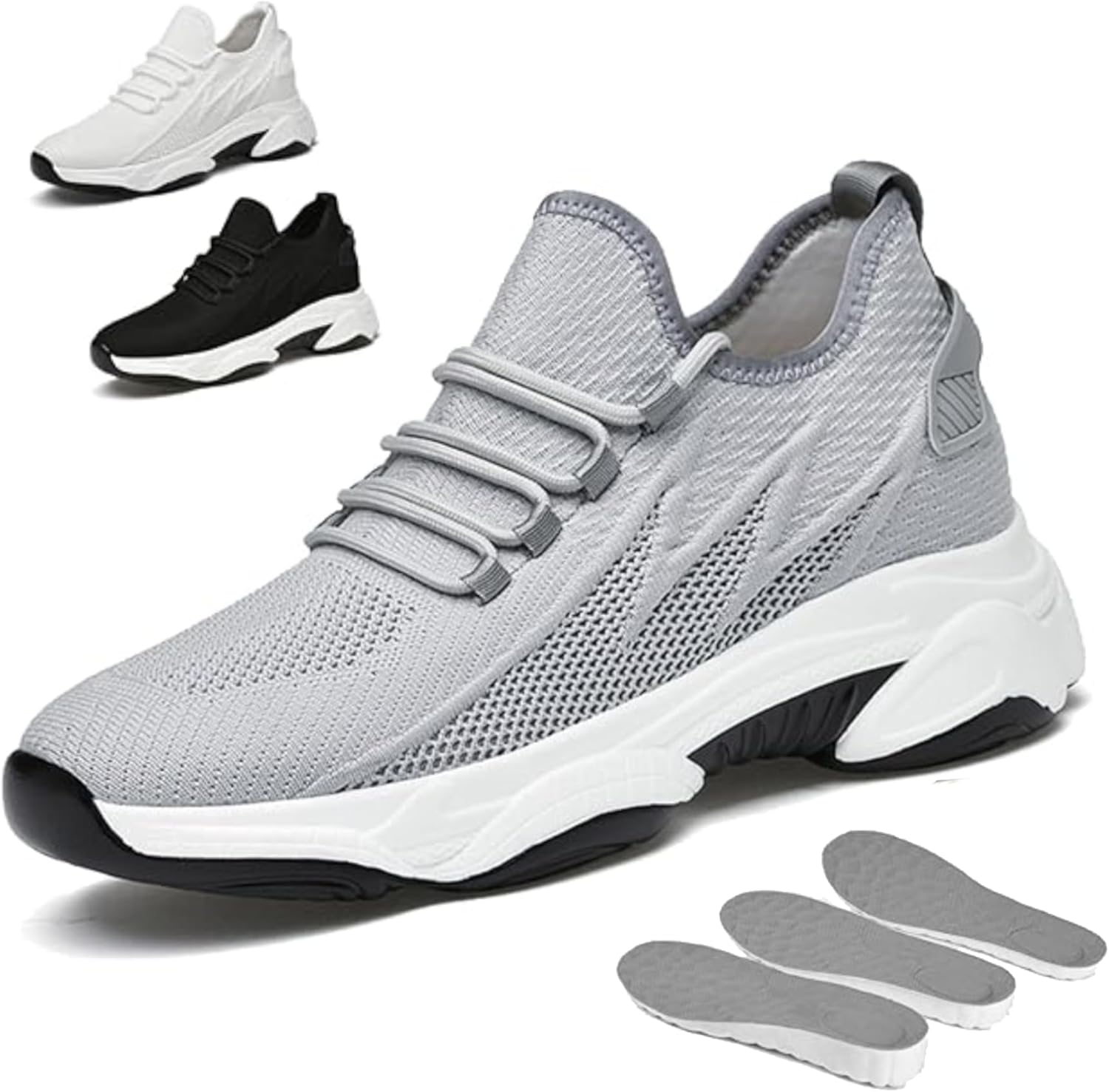 

Кроссовки с увеличением роста, 3.9/3.1/2.4/1.6, дышащие кроссовки, нескользящие легкие обувь, для походов и бега Generic, серый